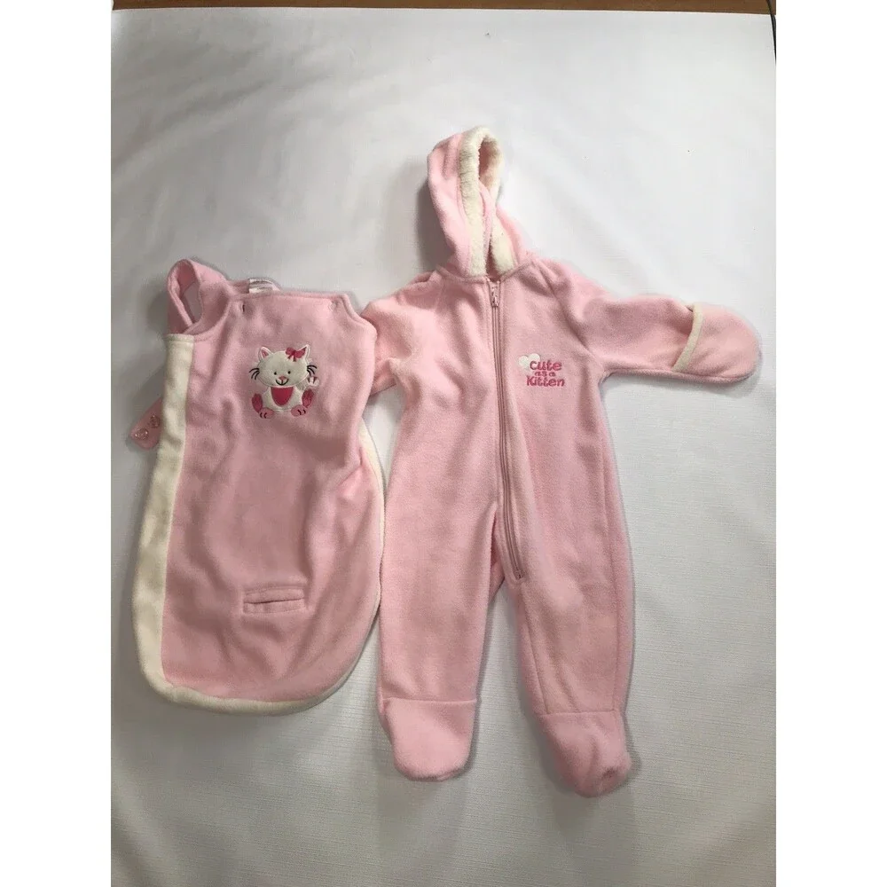 Okie Dokie 2 Piece Kitty  Baby Girls Coverall Set Size 9 Months